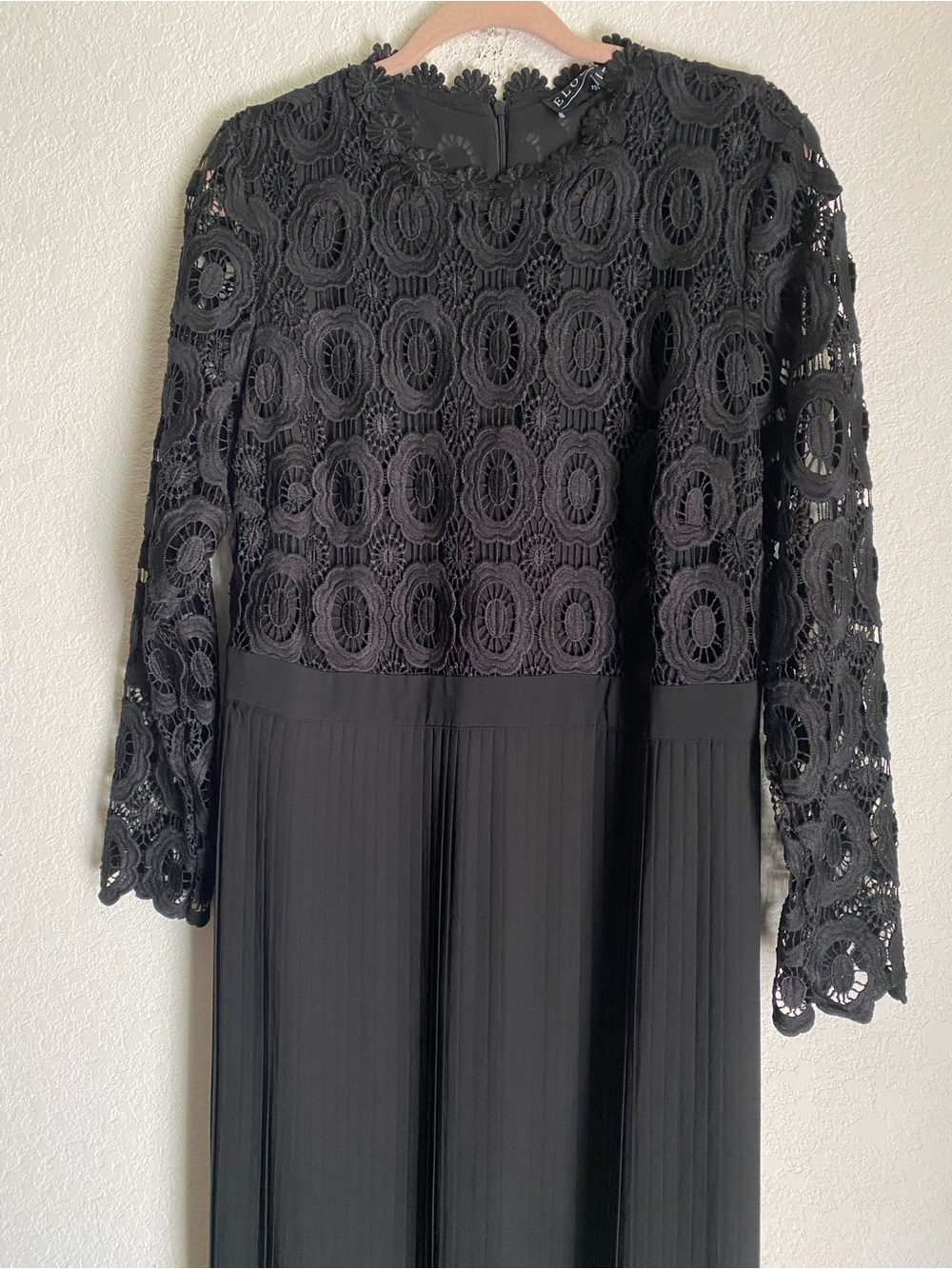 ELOQUII Black Lace Long Sleeves Maxi Pleated Chiffon Skirt Formal Dress 14 New - Picture 4 of 14